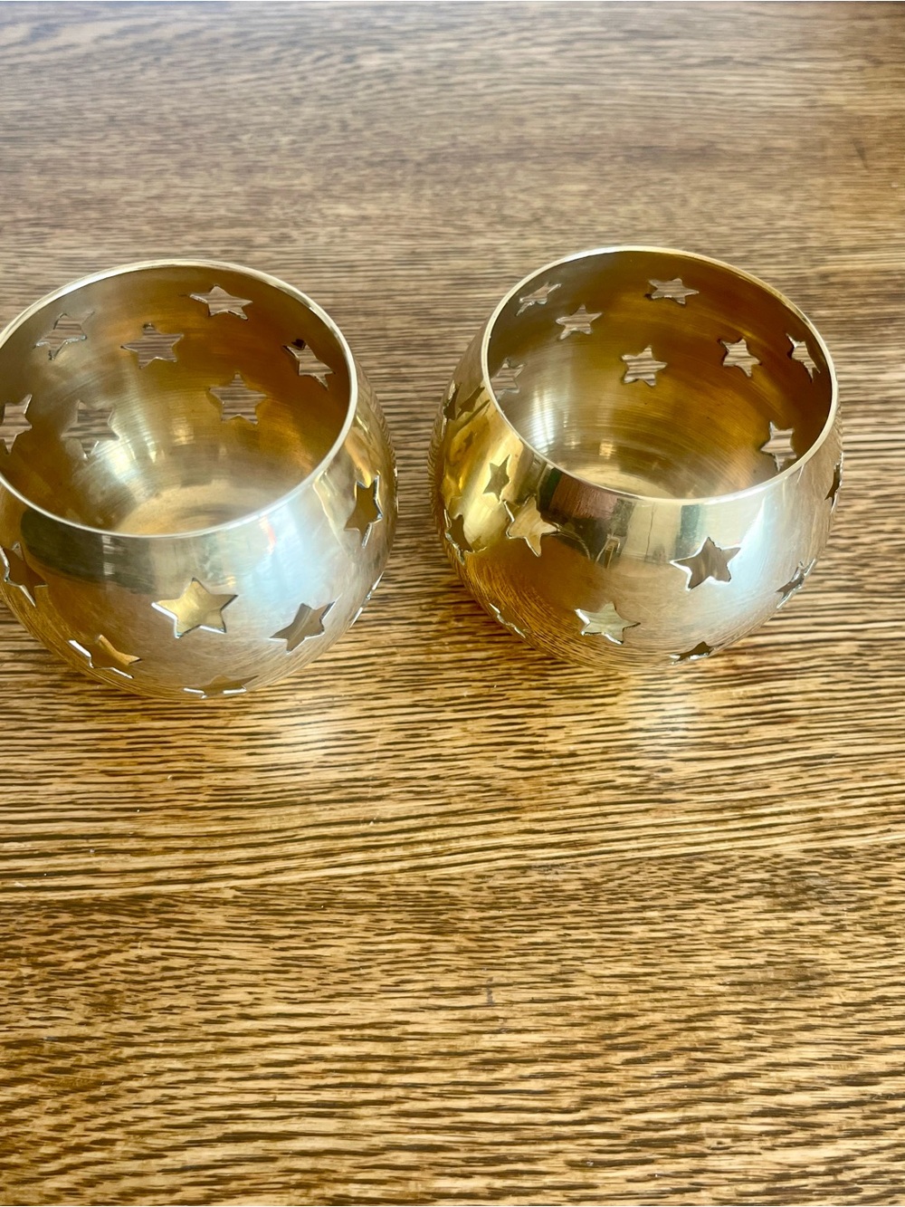 Vintage Celestial Brass Star Cutout Tea Light Holders Pair Whimsigoth Fairygoth